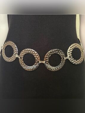 Silver tone metallic disc chain belt